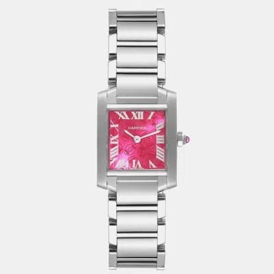 Pre-owned Cartier Tank Francaise Raspberry Dial Le Steel Ladies Watch 20 Mm In Pink