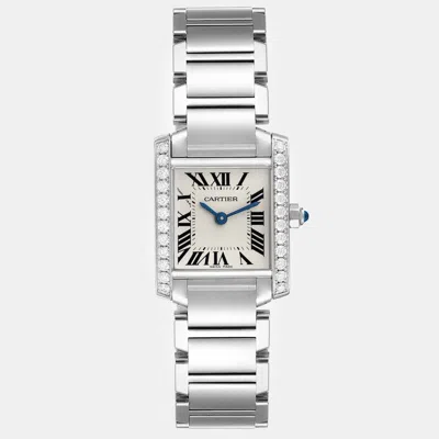 Pre-owned Cartier Tank Francaise Small Steel Diamond Bezel Ladies Watch 20 Mm In Silver