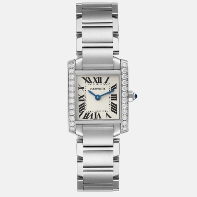 Pre-owned Cartier Tank Francaise Small Steel Diamond Bezel Ladies Watch W4ta0008 20 Mm X 25 Mm In Silver