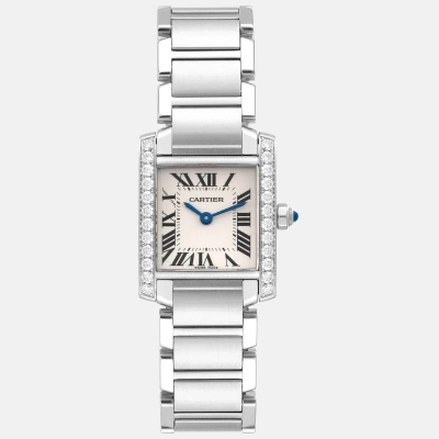 Pre-owned Cartier Tank Francaise Small Steel Diamond Bezel Ladies Watch W4ta0008 20 X 25 Mm In Silver