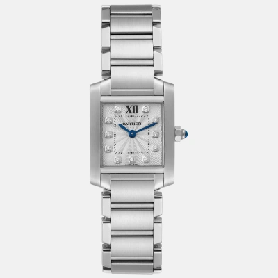 Pre-owned Cartier Tank Francaise Small Steel Diamond Dial Ladies Watch We110006 20 X 25 Mm In Silver