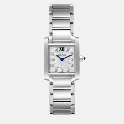 Pre-owned Cartier Tank Francaise Small Steel Diamond Dial Ladies Watch We110006 In Silver