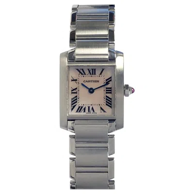 Pre-owned Cartier Tank Francaise Steel Ladies Wrist Watch With Pink Pearl Dial