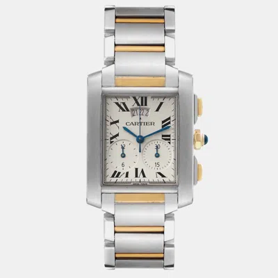 Pre-owned Cartier Tank Francaise Steel Yellow Gold Chronograph Men's Watch 29 Mm In White