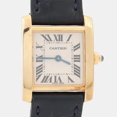 Pre-owned Cartier Tank Francaise W5000256 Quartz White 18k Yellow Gold Women's Wristwatch 25mm