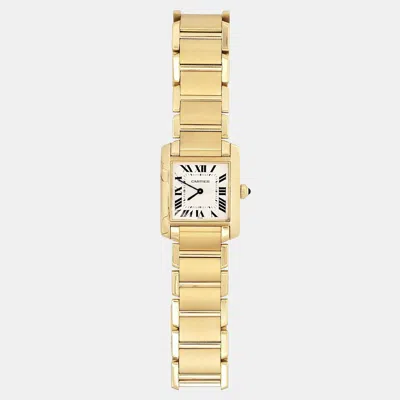 Pre-owned Cartier Tank Francaise W50003n2 Quartz White 18k Yellow Gold Women's Wristwatch 25 Mm In Silver