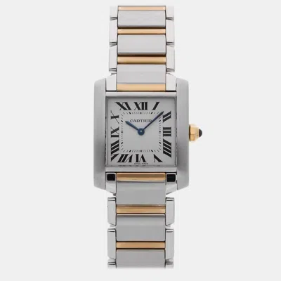 Pre-owned Cartier Tank Francaise W51006q4 White 18k Yellow Gold Stainless Steel Quartz Women's Watches 22 Mm