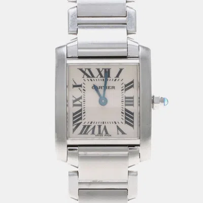 Pre-owned Cartier Tank Francaise W51008q3 Quartz Stainless Steel Womens Wristwatch 20.5 Mm In White