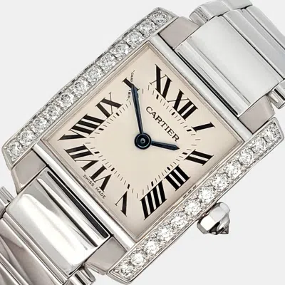 Pre-owned Cartier Tank Francaise We1002s3 Quartz Silver 18k White Gold Women's Wristwatch 20 Mm
