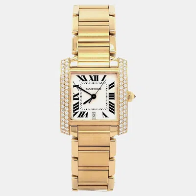 Pre-owned Cartier Tank Francaise We101051 Automatic Factory Diamond Dial 18k Yellow Gold Women's Wristwatch 28 Mm In White