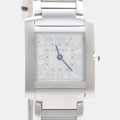 Pre-owned Cartier Tank Francaise Wsta0065 Quartz Silver Stainless Steel Women's Wristwatch 26mm In White