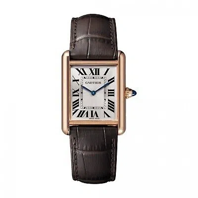 Pre-owned Cartier Tank Louis 18k Rose Gold Leather Large Model Manual Watch Wgta0011