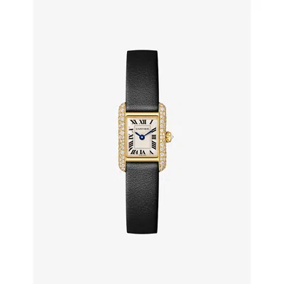 Cartier Tank Louis  Mini Model Yellow-gold Diamond And Leather Quartz Watch In Yellow Gold