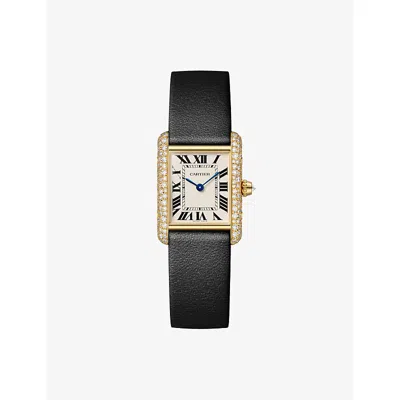Cartier Tank Louis  Small Model Yellow-gold Diamond And Leather Quartz Watch In Yellow Gold