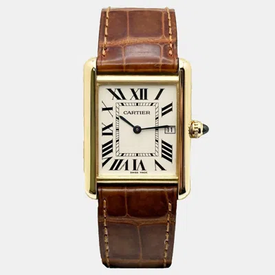 Pre-owned Cartier Tank Louis W1529756 Quartz 18k Yellow Gold Women's Wristwatch 33 Mm In White