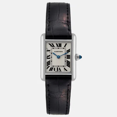 Pre-owned Cartier Tank Louis White Gold Black Strap Ladies Watch 22 Mm In Silver