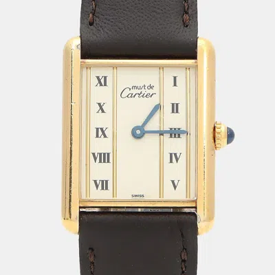 Pre-owned Cartier Tank Must W1002653 Quartz Gold Plated Silver Womens Wristwatch 23.5 Mm