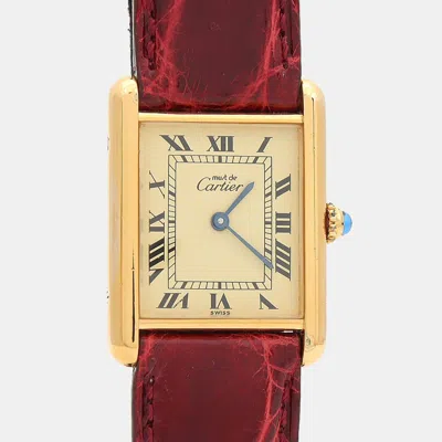 Pre-owned Cartier Tank Must W1002753 Quartz Gold Plated Silver Womens Wristwatch 23.5 Mm