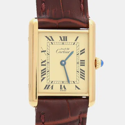 Pre-owned Cartier Tank Must W1002753 Quartz Stainless Steel Womens Wristwatch 23.5 Mm In Gold