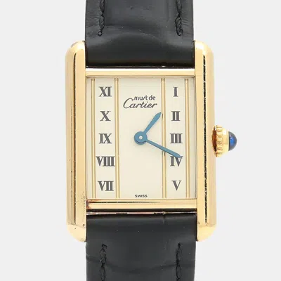 Pre-owned Cartier Tank Must W1003053 Quartz Gold Plated Silver Womens Wristwatch 20.5 Mm