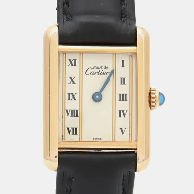 Pre-owned Cartier Tank Must W1003053 Quartz Gold Plated Silver Womens Wristwatch 20.5 Mm