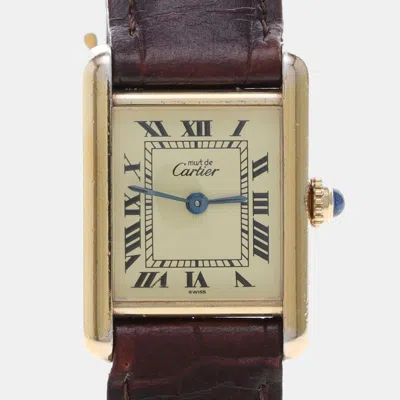 Pre-owned Cartier Tank Must W1003153 Quartz Gold Plated Silver Womens Wristwatch 20.5 Mm
