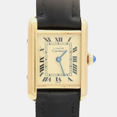 Pre-owned Cartier Tank Must W1003153 Quartz Gold Plated Silver Womens Wristwatch 20.5 Mm