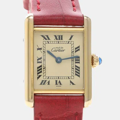 Pre-owned Cartier Tank Must W1003153 Quartz Gold Plated Silver Womens Wristwatch 21 Mm