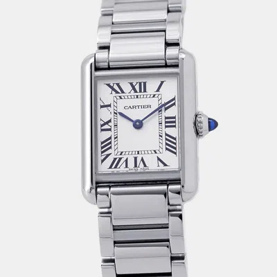 Pre-owned Cartier Tank Must Wsta0051 White Stainless Steel Quartz Women Wristwatch 30mm