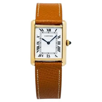 Pre-owned Cartier Tank Paris 78086 Leather 18k Yg Manual White Dial Unisex Watch 25mm