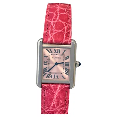 Pre-owned Cartier Tank Solo Mid Size Steel Pink Dial Wrist Watch