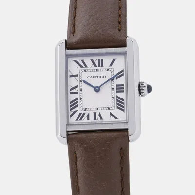 Pre-owned Cartier Tank Solo Small Wsta0030 Silver Stainless Steel Leather Women's Watch 24.4mm