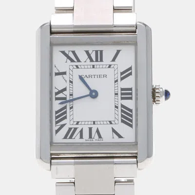 Pre-owned Cartier Tank Solo W5200013 White Stainless Steel Quartz Women Wristwatch 24 Mm