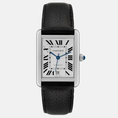 Pre-owned Cartier Tank Solo Xl Automatic Silver Dial Steel Men's Watch 31 Mm