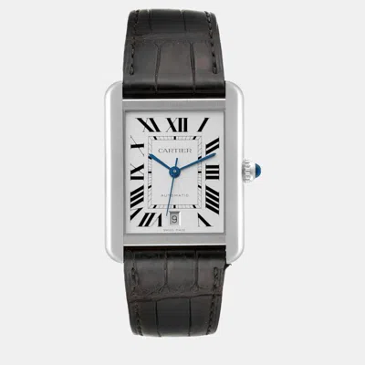 Pre-owned Cartier Tank Solo Xl Automatic Stainless Steel Men's Watch 31 Mm In Silver