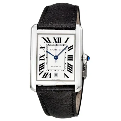 Pre-owned Cartier Tank Solo Xl Automatic Stainless Steel Watch, Black Leather Strap