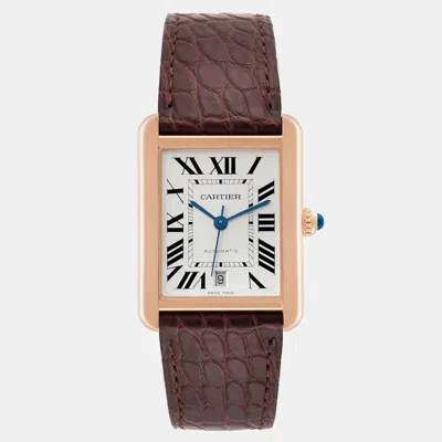 Pre-owned Cartier Tank Solo Xl Rose Gold Steel Silver Dial Men's Watch 31 Mm