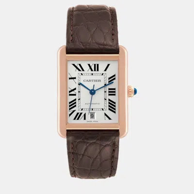Pre-owned Cartier Tank Solo Xl Rose Gold Steel Silver Dial Men's Watch 31 Mm