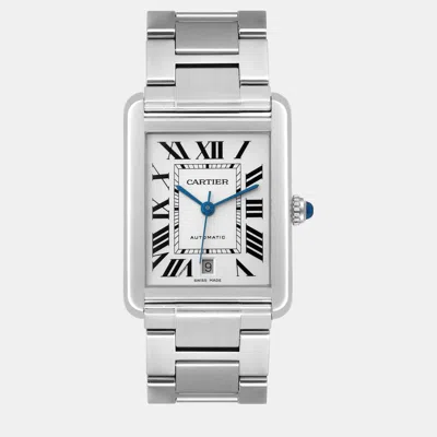 Pre-owned Cartier Tank Solo Xl Silver Dial Automatic Steel Men's Watch 31 Mm
