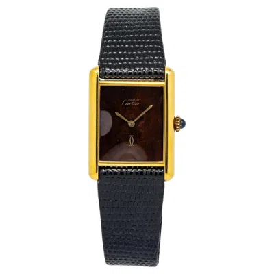 Pre-owned Cartier Tank Vintage 925 Gold Plated Manual Winding Wood Dial Watch 23x31mm In Multiple
