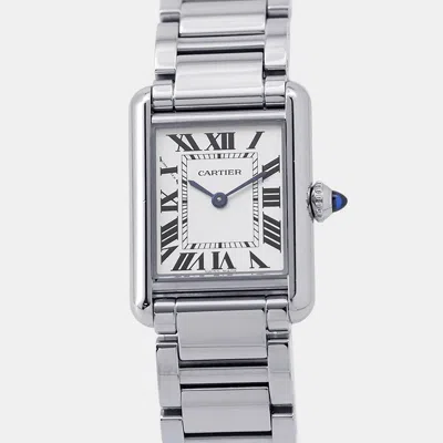 Pre-owned Cartier Tank Wsta0051 White Stainless Steel Women Wristwatch 30mm
