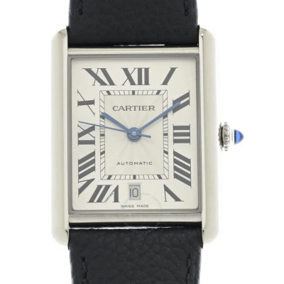 Cartier Tank Xl Must Automatic Silver Dial Watch Wsta0040 In Black / Blue / Silver