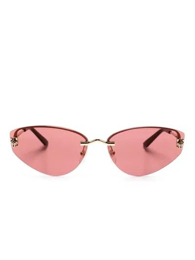 Cartier Tiger Head-plaque Geometric-frame Sunglasses In Gold
