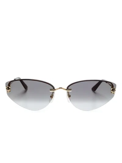 Cartier Geometrische Sonnenbrille Mit Tigerkopf-schild In Grau