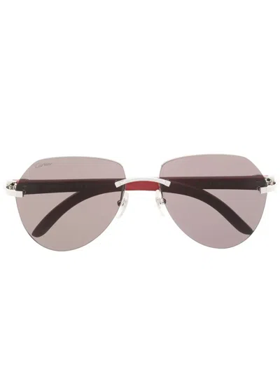 Cartier Tinted Pilot-frame Sunglasses In Silver