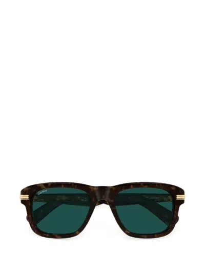 Cartier Tortoiseshell-effect Rectangle-frame Sunglasses In Black
