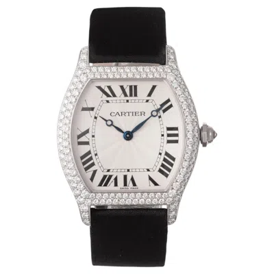 Pre-owned Cartier Tortue Large White Gold Diamond Bezel Watch, Ref. Wa503851