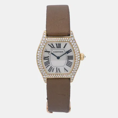Pre-owned Cartier Tortue Wa503751 White Dial 18k Rose Gold Manual Winding Women's Wristwatch 28 Mm
