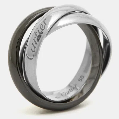 Pre-owned Cartier Trinity 18k White Gold Ceramic Ring Size 50