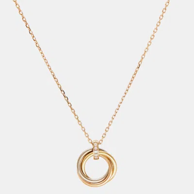 Pre-owned Cartier Trinity Diamond 18k Three Tone Gold Necklace